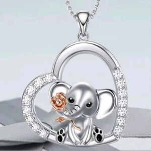 New elephant rhinestone heart pendant necklace